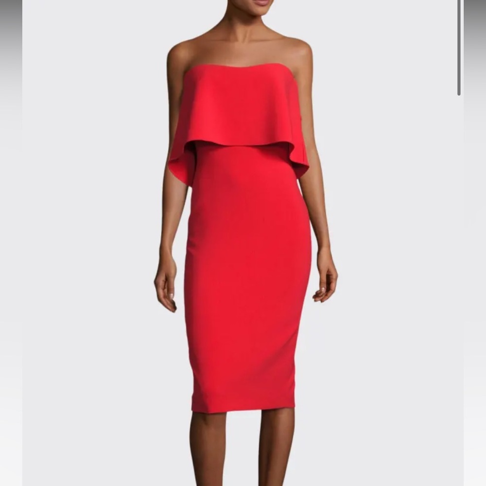 Likely Diggs Strapless cocktail dress red holiday party wedding 6 midi revolve